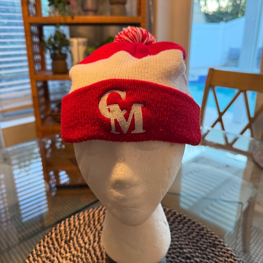 Super Bowl 2018 CM Embroidered Pom Pom Beanie Hat Red White Striped Knit Cap